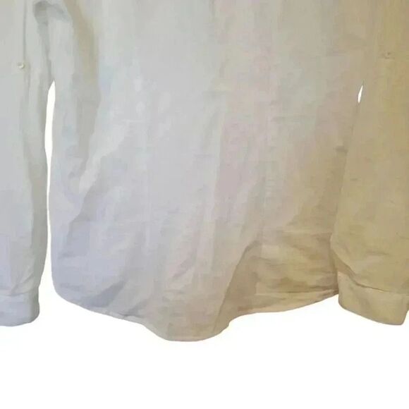 AO Aho Po'I Raity Women's White Cotton Button Down Top w Set In Lace Accents - Picture 10 of 13